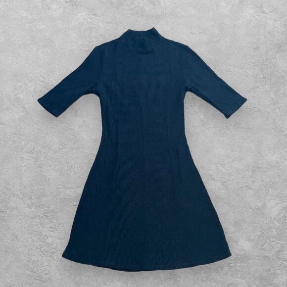 Reformation Dresses & Skirts - Reformation Ribbed Mini Sweater Dress Black S Mock Neck 3/4 Sleeve Goth